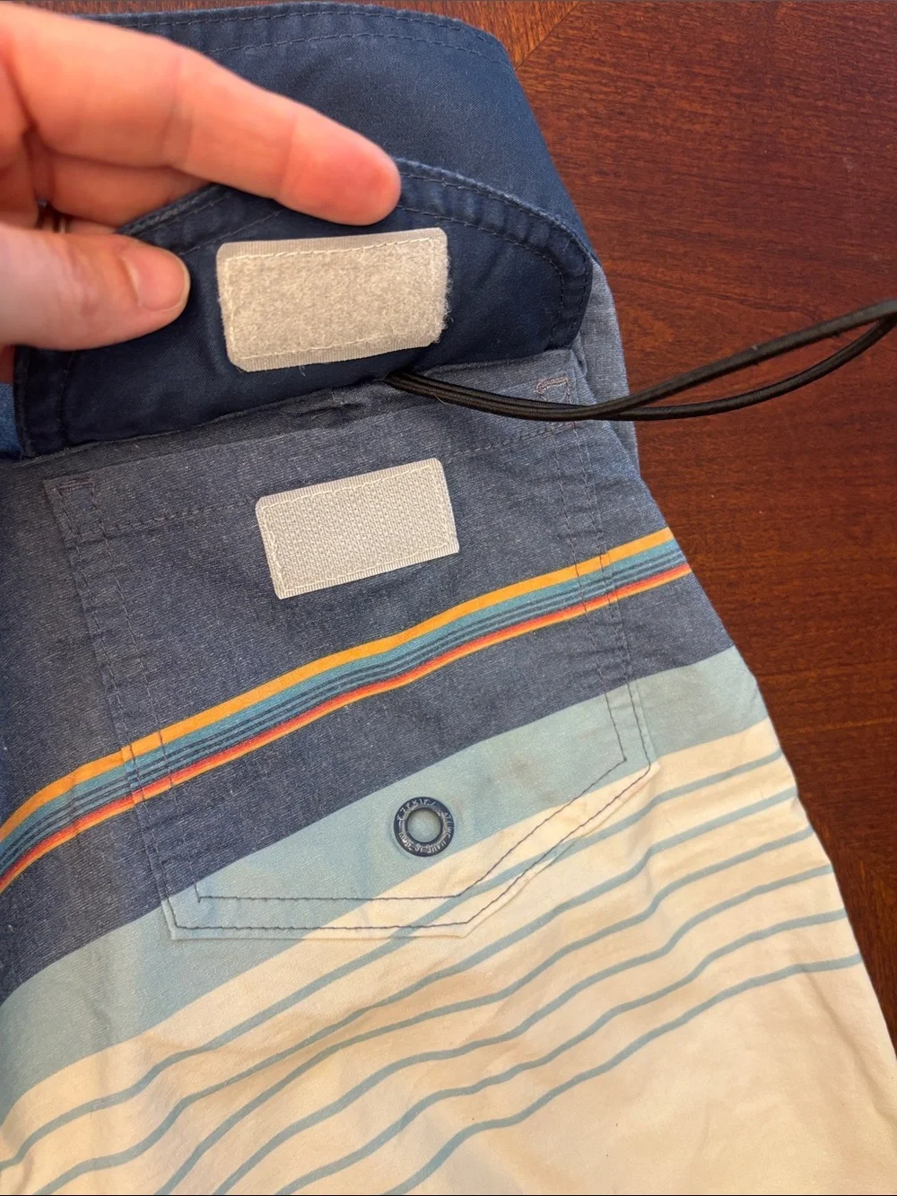 Men's Blue and Cream Striped Swim Trunks